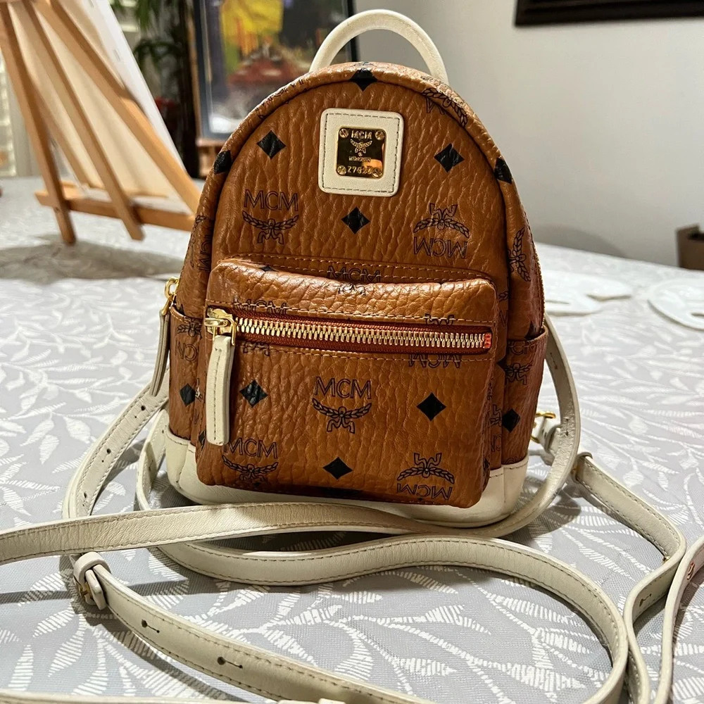 MCM Cognac and Ivory Backpack